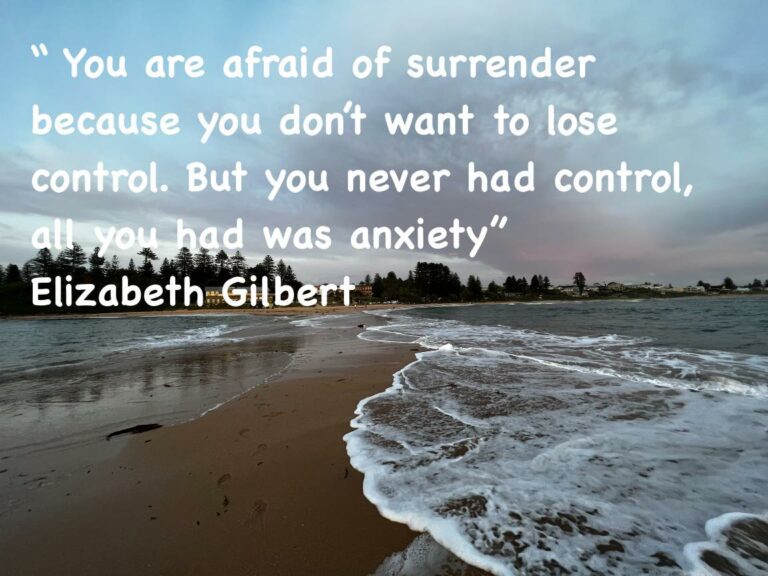 You are afraid of surrender because you don't want to lose control. But you never had control, all you had was anxiety. -Elizabeth Gilbert